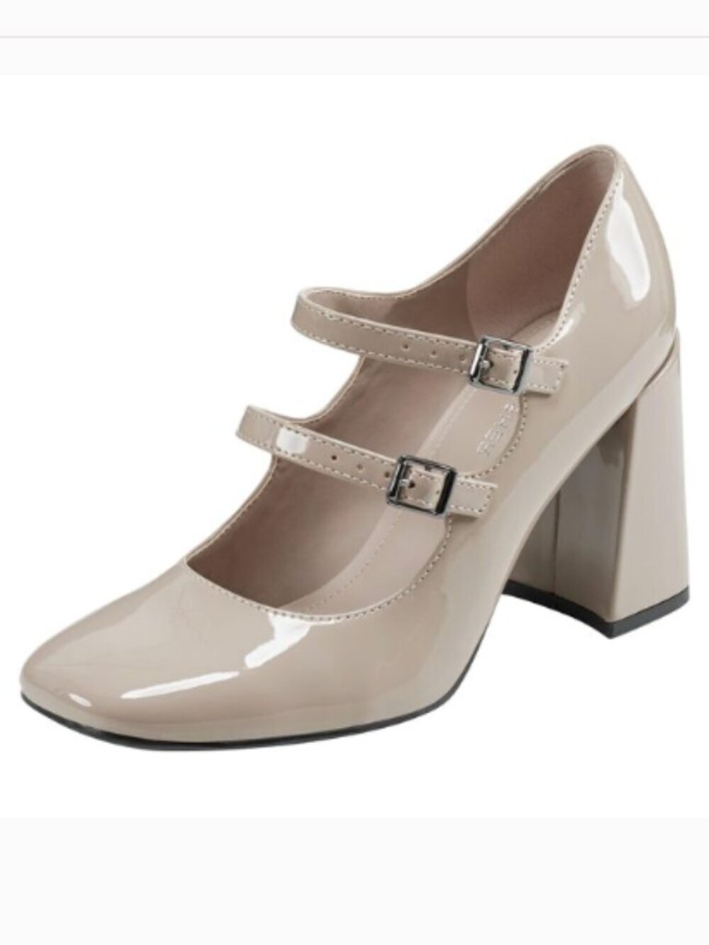 Marc Fisher Charisy Patent Taupe Heel Mary Janes Shoes Double Buckle Size 7.5